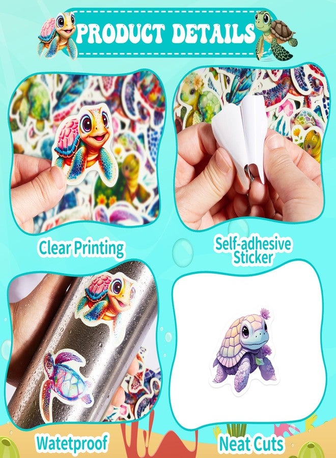 Robmoda 51 Pcs Cute Turtle Stickers for Kids, Sea Animals Sticker for Water Bottle, Vinyl Waterproof Laptop Decals for Teens Girls Boys, Students Classroom Prizes Sticker Pack - Image 2